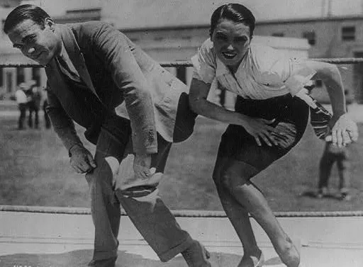 Historic photograph of dance instructor Frank Farnum coaching actress Pauline Starke to dance the Charleston