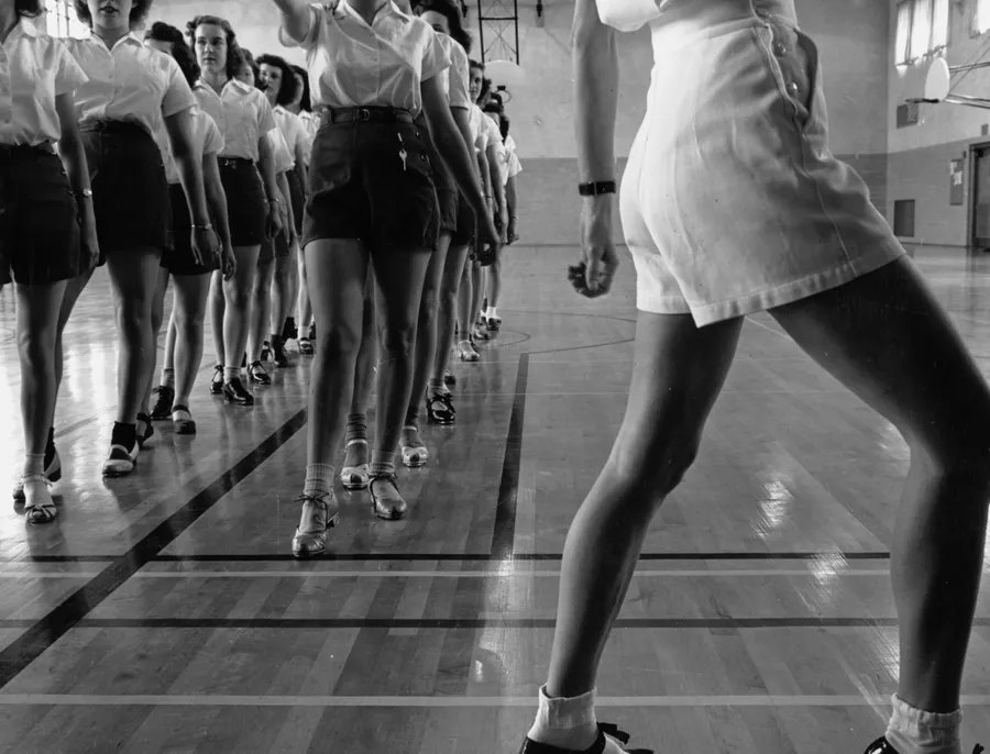 Historic 1942 photograph of a tap dancing class at Iowa State College