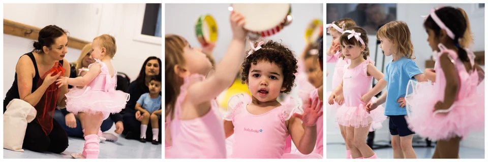 Children in ballet attire participating in a dance class