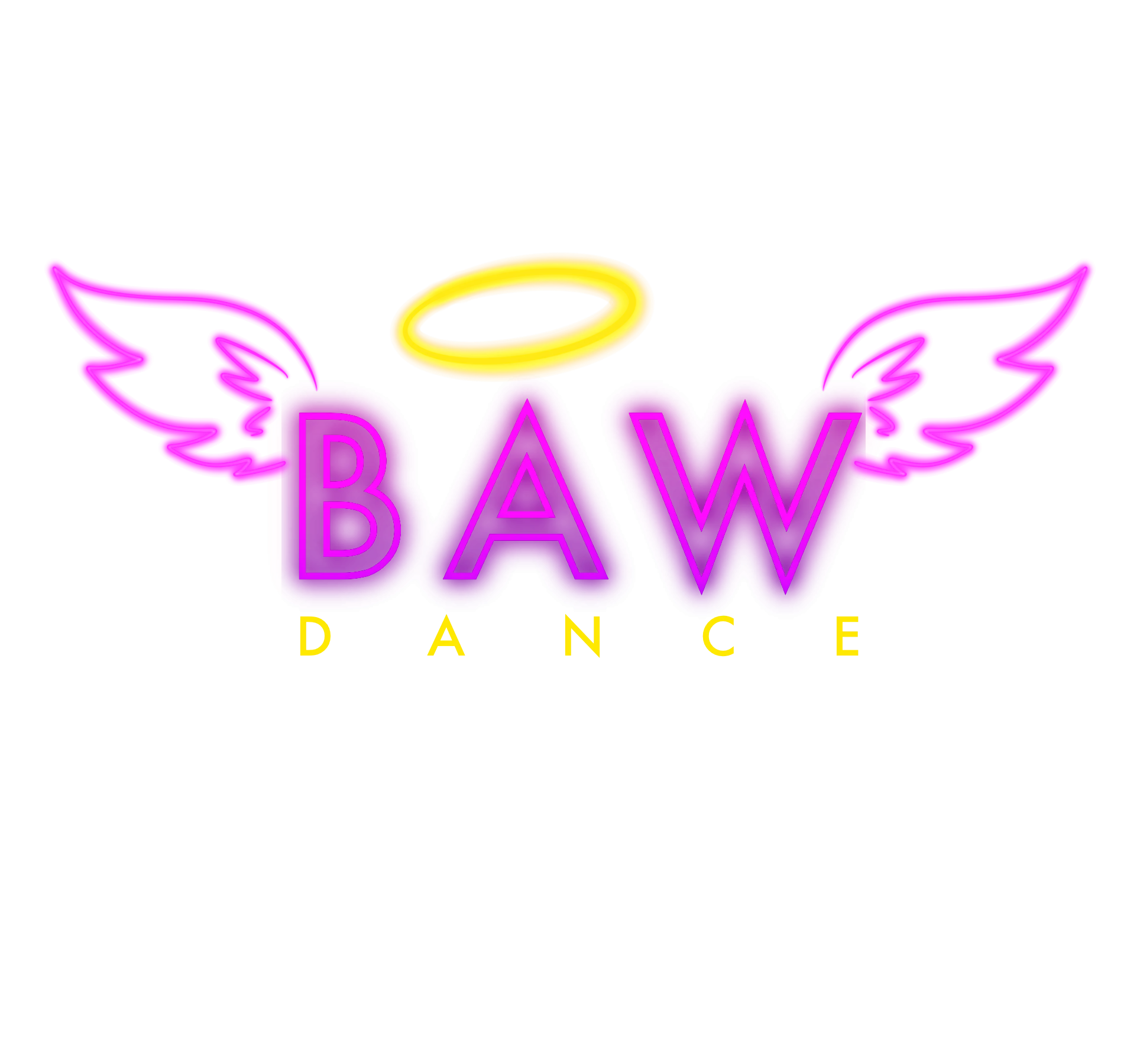 Logo with wings and halo above text BAW Dance