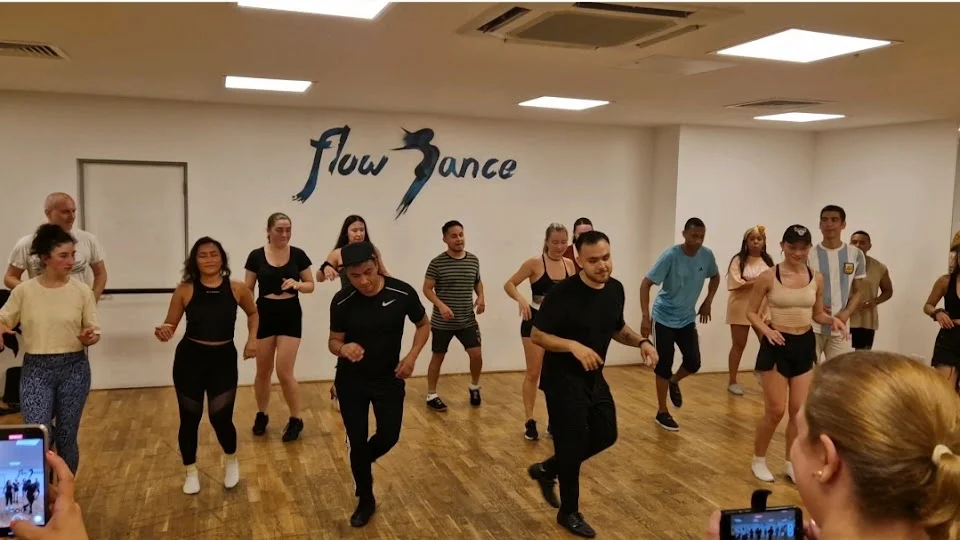Group dance class in a studio setting