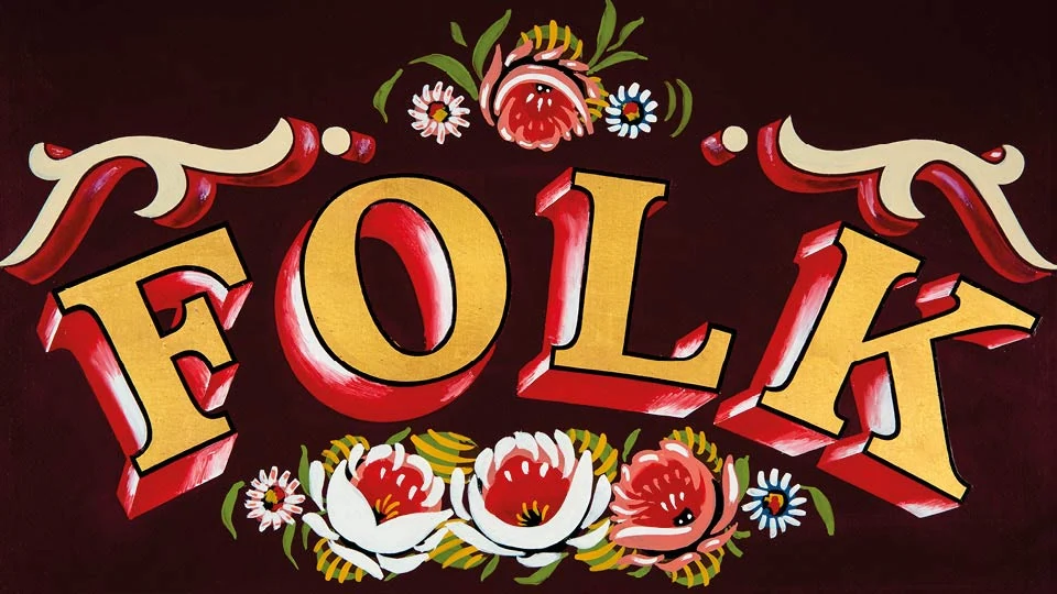 Colorful folk dance logo with floral elements