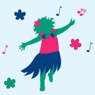 Colorful logo of a dancing child with musical notes