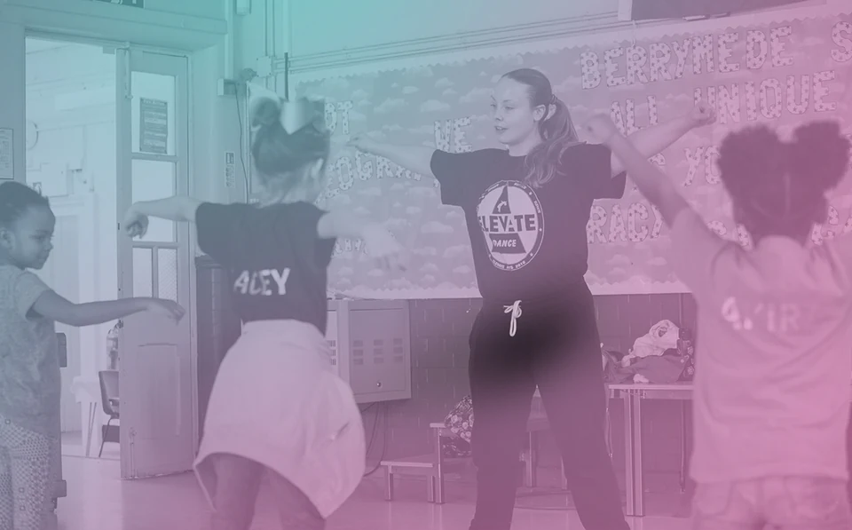 Dance class with children and instructor in a studio