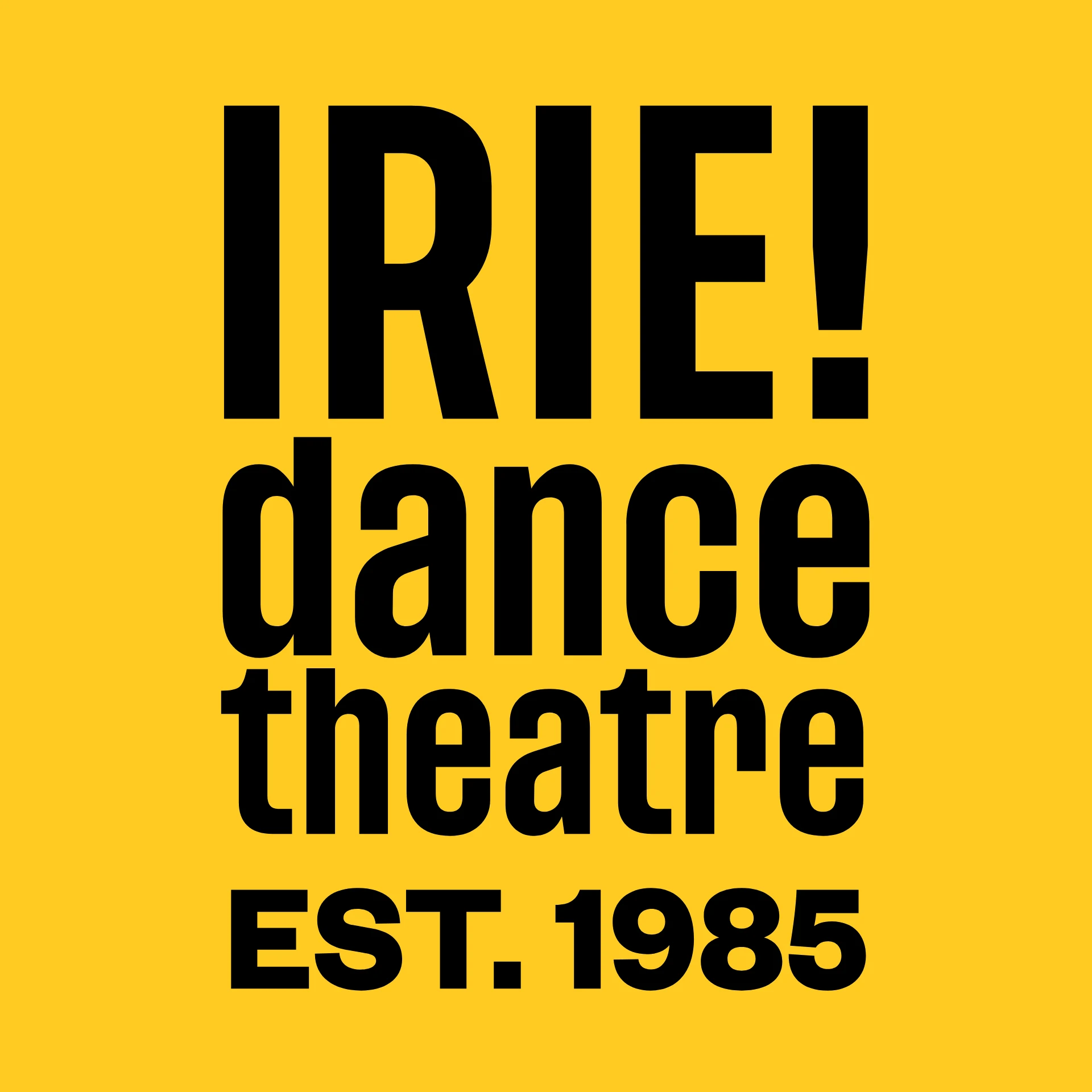 Logo of IRIE! dance theatre on yellow background