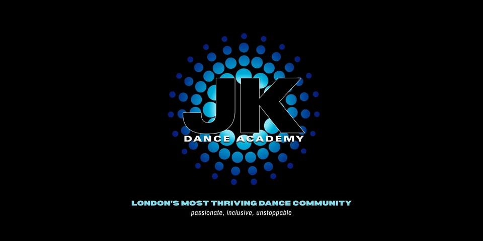 Logo of JK Dance Academy with blue dots