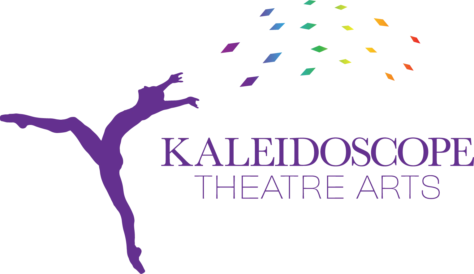 Logo with dancer silhouette and colorful elements