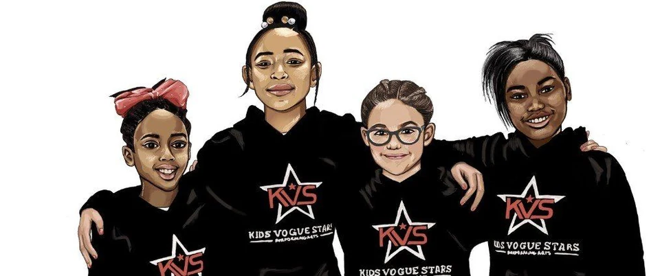 Illustration of four children in dance hoodies