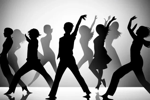 Silhouettes of dancers in various poses