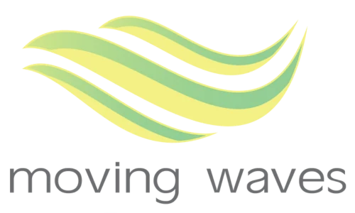 Logo with green and yellow wavy lines