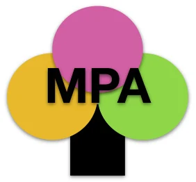 Logo with colorful circles and MPA text