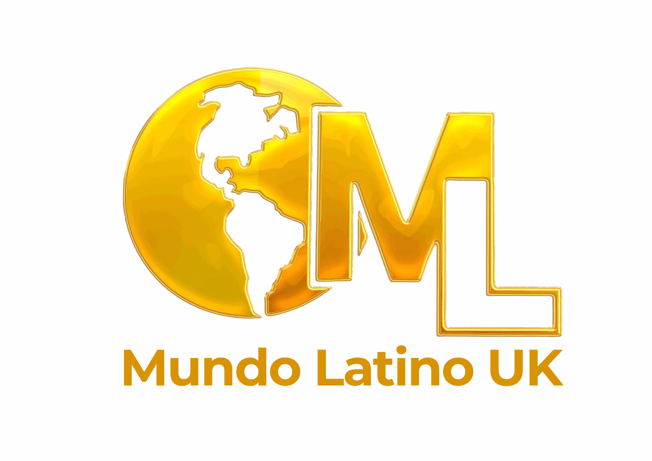 Logo featuring globe and initials ML in gold