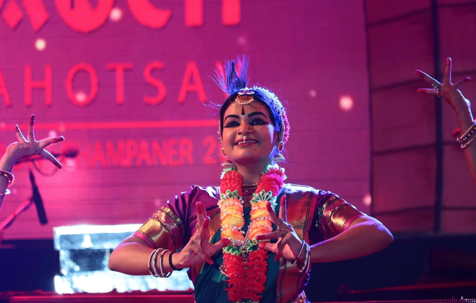 Bharatanatyam dancer performing on stage