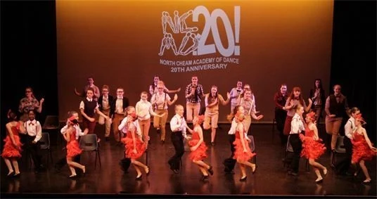 Dance performance with students in costumes on stage