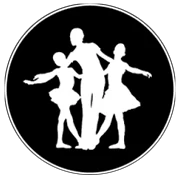 Silhouette of dancers in a circular logo
