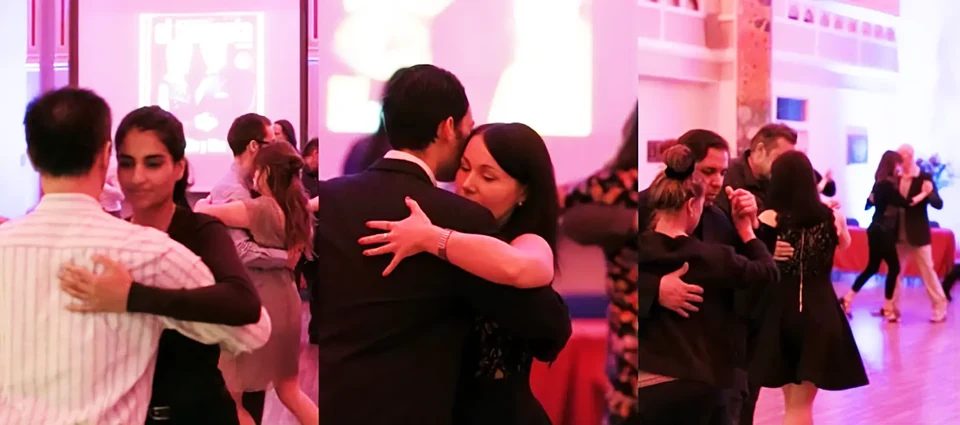 Couples dancing Argentine Tango in a dance studio