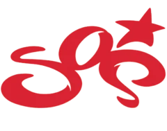 Red logo with stylized text and star