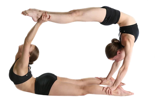 Two dancers in a flexible pose